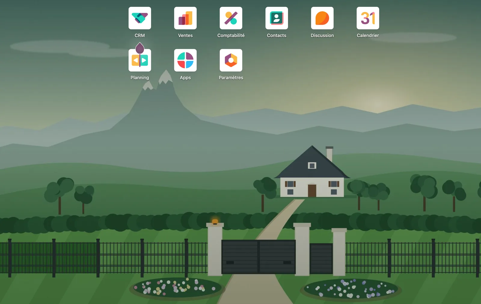Accueil de l’Odoo de Clôture Paloise, sur une illustration de clôture et de portail