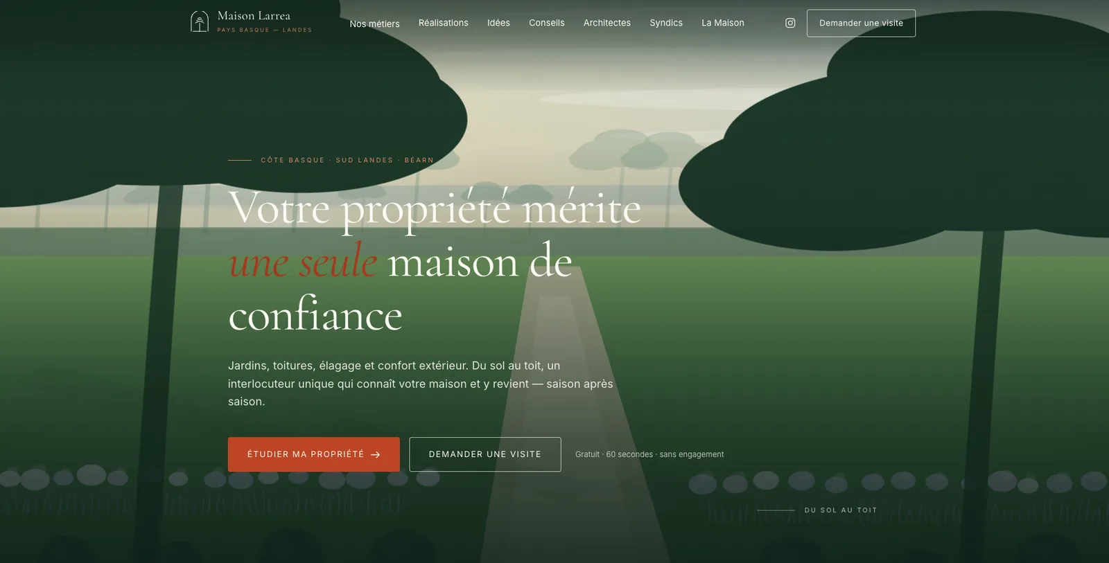 Page d'accueil du site Maison Larrea, paysagiste au Pays Basque et dans le sud des Landes